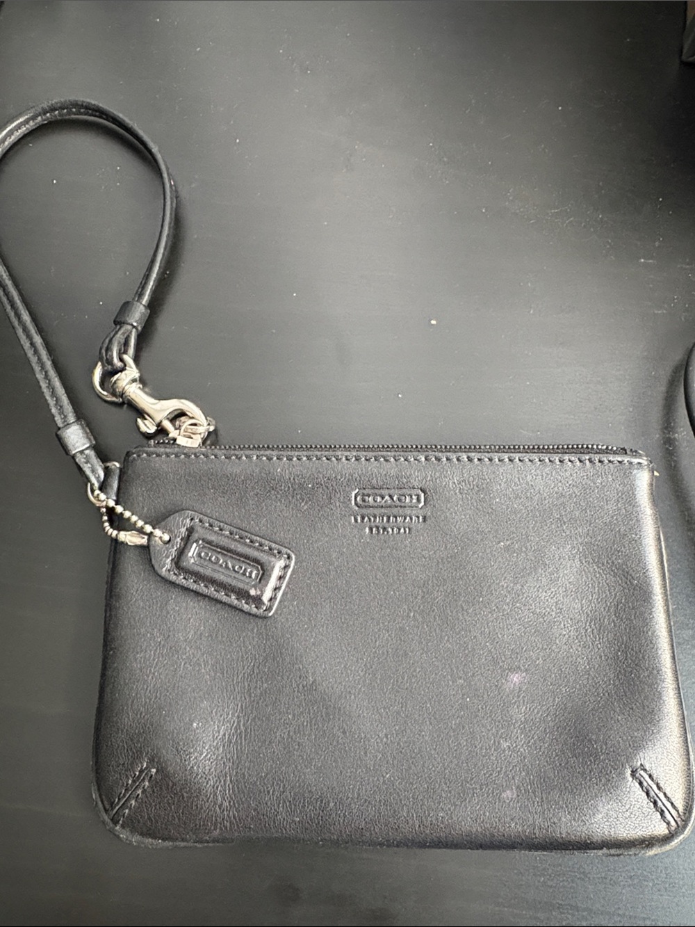 Coach Black Leather Wristlet Clutch with Tag